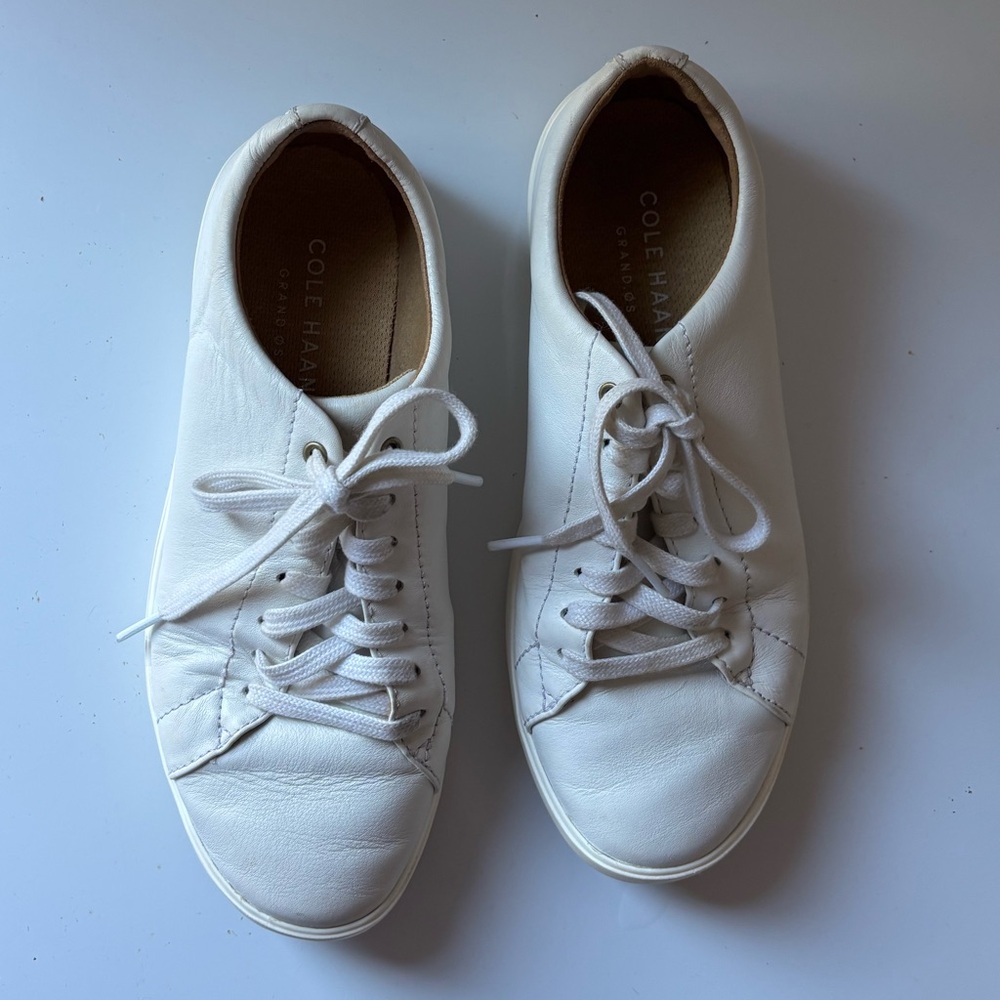Cole Haan White Leather Grand Crosscourt Sneakers